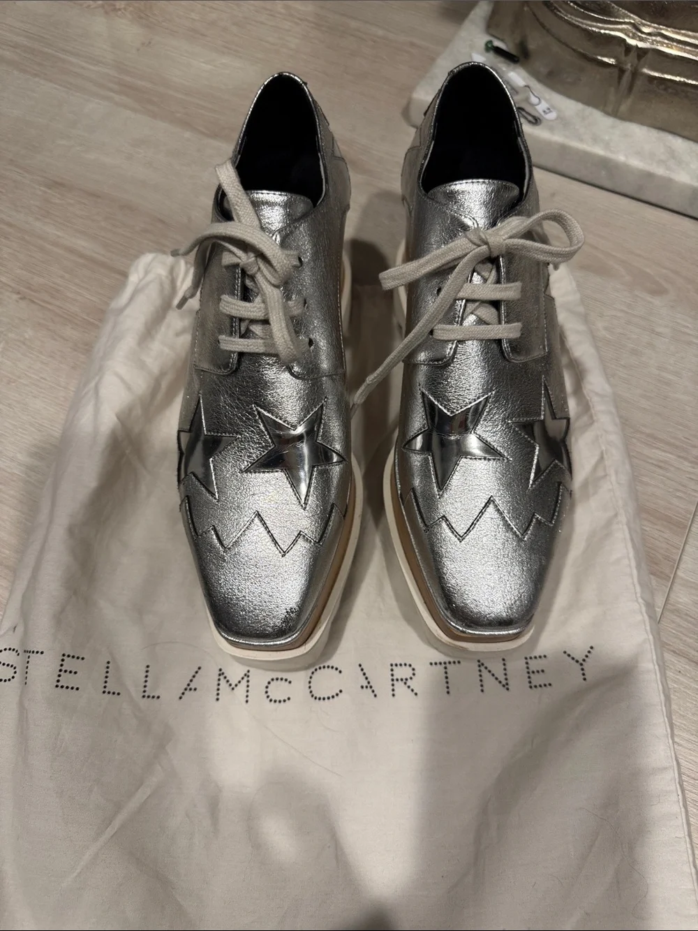 Stella McCartney Silver Metallic Star Lace-Up Shoes